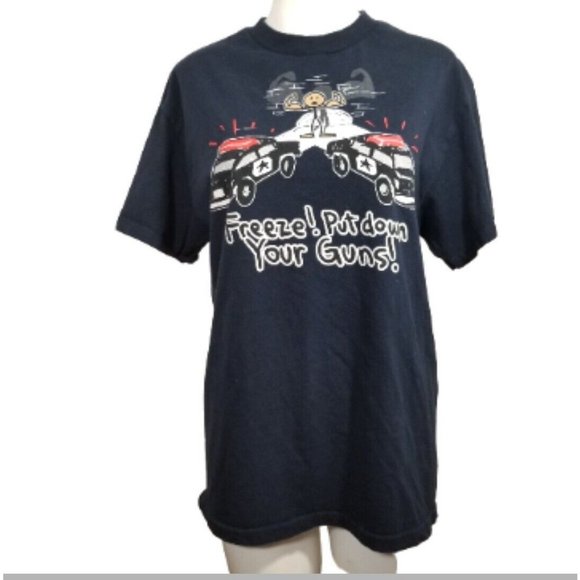 Vint Top T-Shirt Police Gun Navy Graphic Tee Short Sleeve Medium Tennessee River - Picture 2 of 6